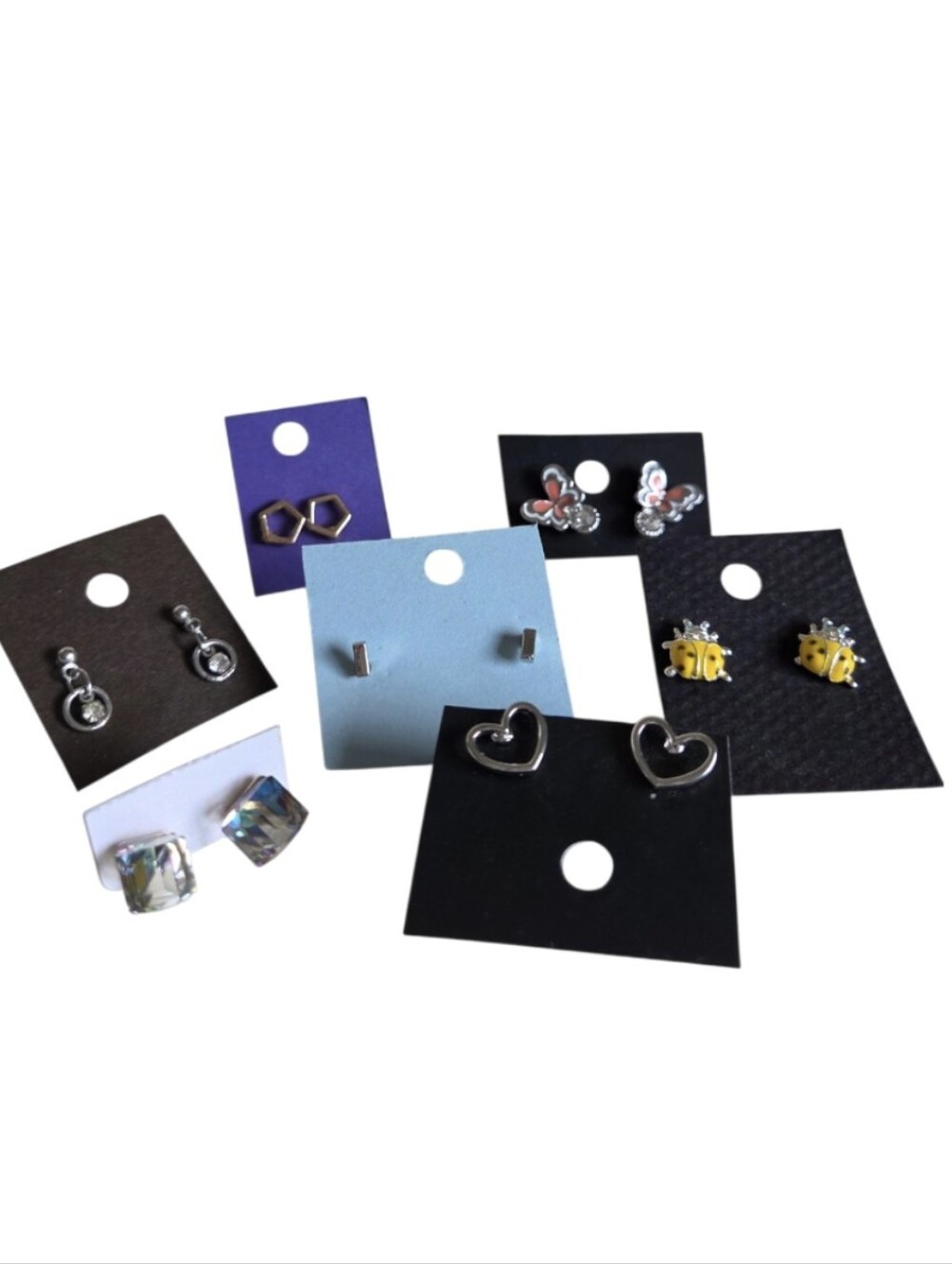 lot of stud earrings 7 pairs pierced butterfly ladybug heart geometric